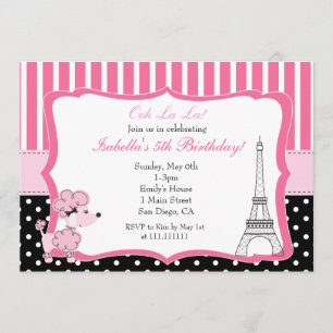 Rosa Pudel in der Paris-Geburtstags-Party Einladung