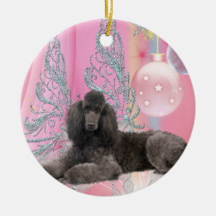 Rosa Pudel-Weihnachtsbaumanhänger Keramikornament
