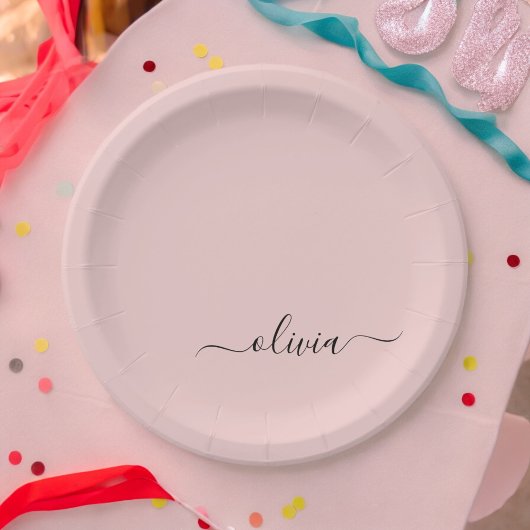 Rosa Puderrosa Mädchen-Schrift-Monogramm-Name Mode Pappteller