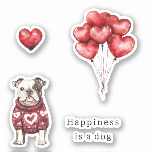 Rosa Pullover Weiße Herzen Glück ist ein Hund Aufkleber (Vorderseite)