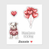 Rosa Pullover Weiße Herzen Glück ist ein Hund Aufkleber (Blatt)