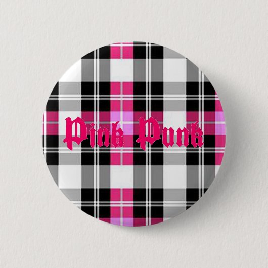 Rosa Punk - rosa karierter Knopf Button (Vorderseite)