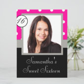 Rosa Punkt 16 . Geburtstag Einladung (Stehend Vorderseite)