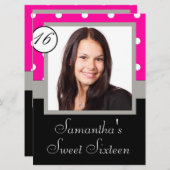 Rosa Punkt 16 . Geburtstag Einladung (Vorne/Hinten)