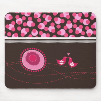 Rosa Punkt-Blumen u. glückliches Vogel-Muster Mousepad