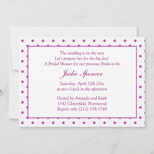 Rosa Punkt Bridal Dusche Einladung (Rückseite)