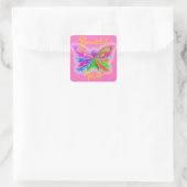Rosa Punkt Butterfly Quadratischer Aufkleber (Tasche)