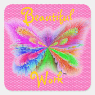 Rosa Punkt Butterfly Quadratischer Aufkleber