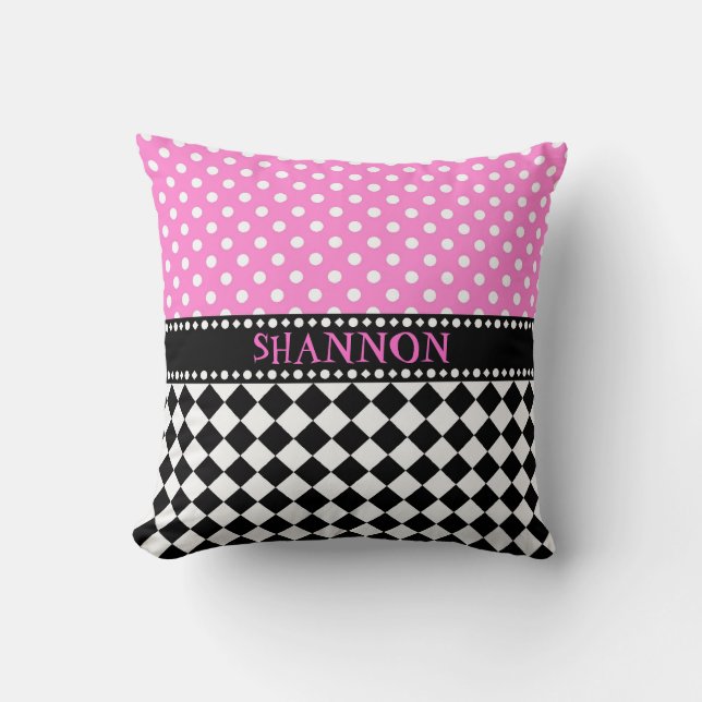 Rosa Punkt-Schachbrett-Wurfs-Kissen Kissen (Vorderseite)