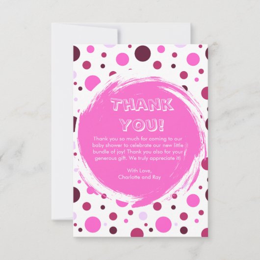 Rosa Punkte Baby Shower Dankeskarten (Vorderseite)