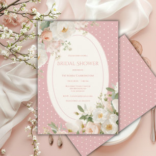 Rosa Punkte Blumen Elegante Brautparty Einladung