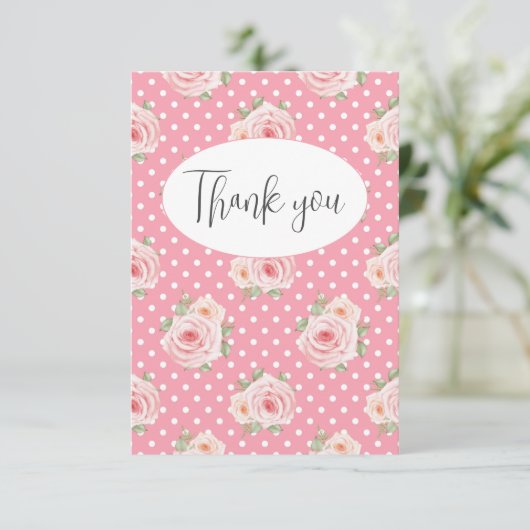 Rosa Punkte flatter Danke Karte (Stehend Vorderseite)