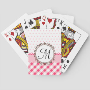 Rosa Punkte, Karos und Streifen mit Monogramm Spielkarten