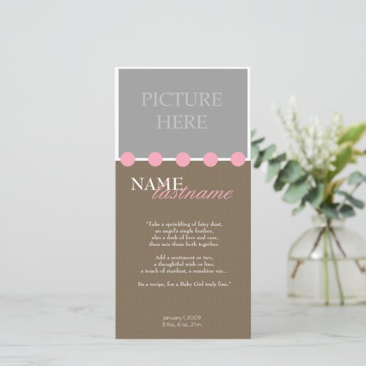 Rosa Punkte - Mädchen Ankündigung (Stehend Vorderseite)