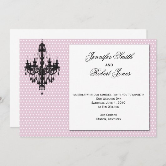 Rosa Punkte mit schwarzem Kronleuchter Einladung z (Vorne/Hinten)