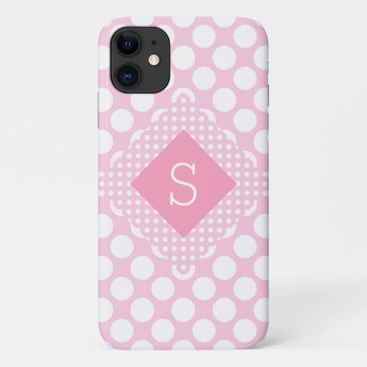 Rosa Punkte Monogram Girly Modern Simple Case-Mate iPhone Hülle (Rückseite)