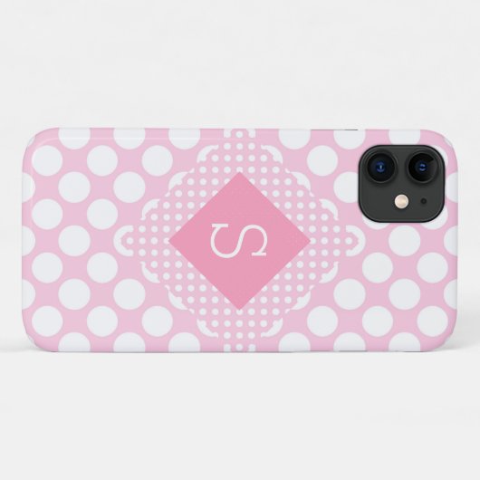 Rosa Punkte Monogram Girly Modern Simple Case-Mate iPhone Hülle (Rückseite (Horizontal))