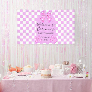 Rosa Punkte-Schleifen Gingham Karo-Baby-Party Banner
