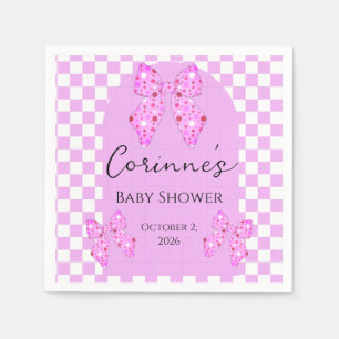 Rosa Punkte-Schleifen Gingham Karo-Baby-Party Serviette