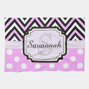 Rosa Punkte und Chevronen Geschirrtuch