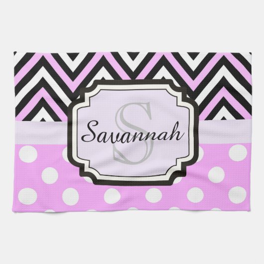 Rosa Punkte und Chevronen Geschirrtuch (Horizontal)