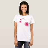 Rosa punktierte Blumen und Vogel-T - Shirt (Vorne ganz)