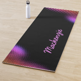 rosa Punktmuster mit dem Namen auf BLACK Yogamatte
