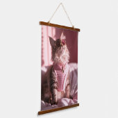 Rosa Purfektion: Chic Cat im Stil Wandteppich Mit Holzrahmen (Gewinkelt)