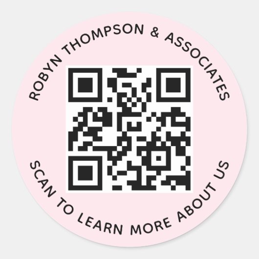 Rosa QR-Code-Aufkleber Runde Firmennamen-Labels Runder Aufkleber (Vorderseite)