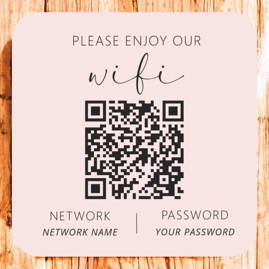 Rosa QR Code Bitte genießen Sie unsere WiFi Quadratischer Aufkleber
