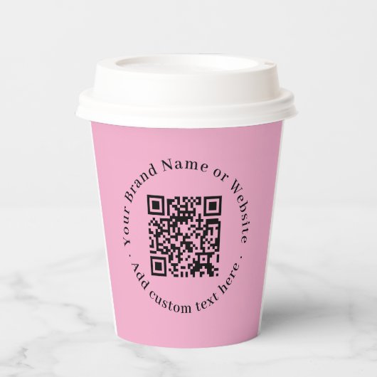 Rosa QR-Code-Branding im modernen Stil für Papiert Pappbecher (Vorderseite)