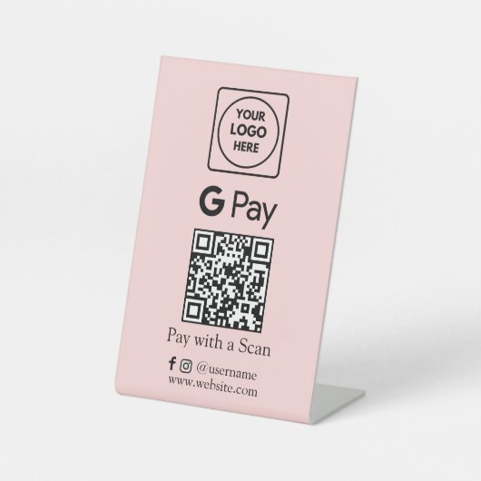 Rosa QR-Code | Direkte Zahlung durch Google Sockelschild (Vorderseite)