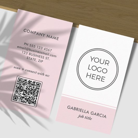 Rosa QR-Code Einfaches Logo Visitenkarte