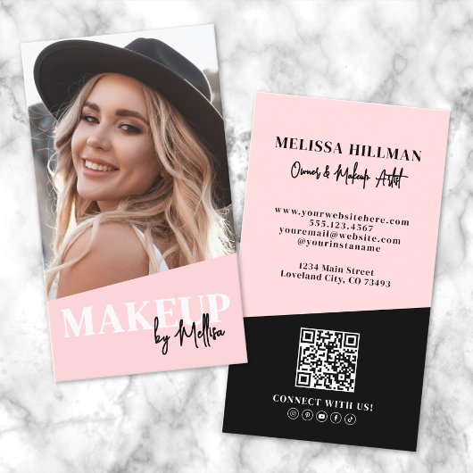 Rosa QR-Code-Foto-Make-up Vertikal Visitenkarte