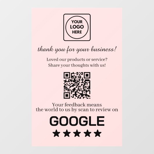 Rosa QR-Code für Google Bewertungen | Geschäftsanz Fensteraufkleber (Blatt)