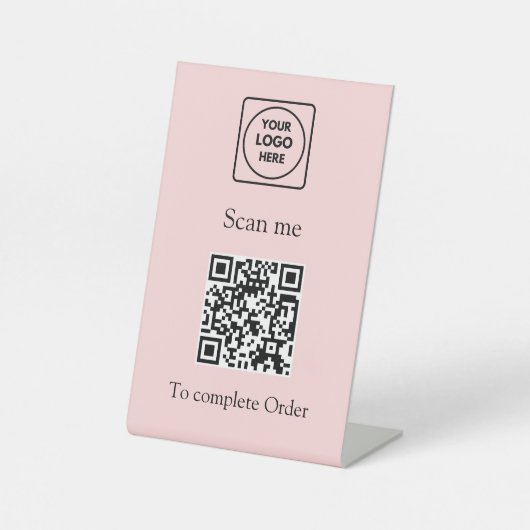 Rosa QR-Code | Kundenspezifisches Firmenlogo scann Sockelschild (Vorderseite)