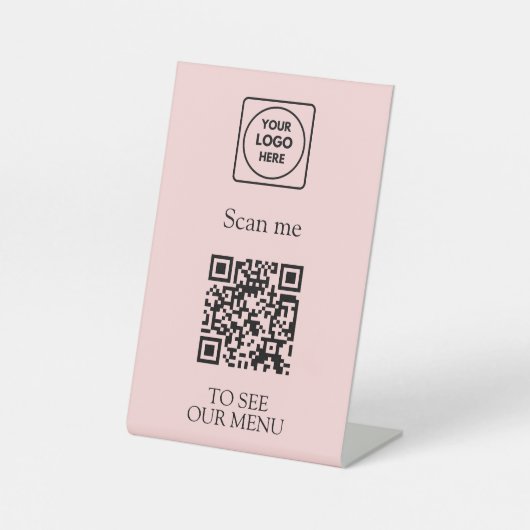 Rosa QR-Code-Menü | Modernes kontaktloses Logo  Sockelschild (Vorderseite)