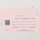 Rosa QR Code Modernes Geschenkgutschein (Vorne/Hinten)
