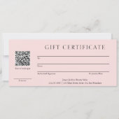 Rosa QR Code Modernes Geschenkgutschein (Vorderseite)