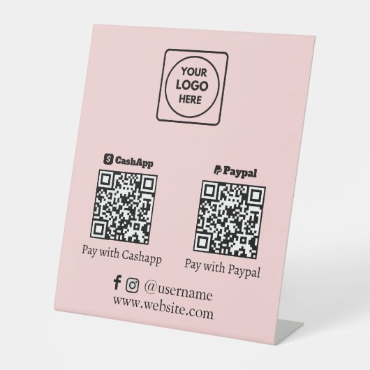Rosa QR-Code | PayPal-Scan für das PayPal-Logo Sockelschild (Vorderseite)