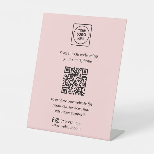 Rosa QR-Code | Social Media Business Sockelschild (Vorderseite)