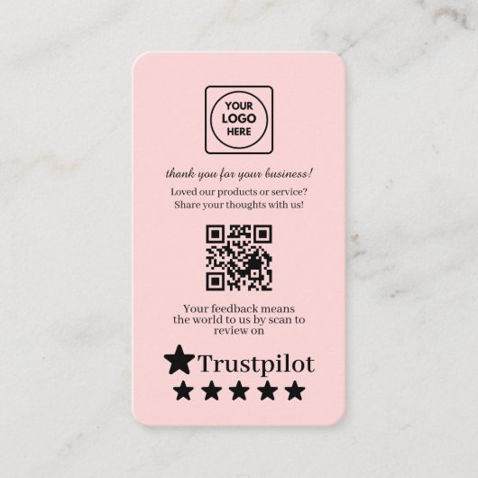 Rosa QR-Code | Trustpilot Bewertungen Benutzerfeed Visitenkarte (Vorderseite)