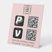 Rosa QR-Code | Venmo-PayPal-Logo "Scan to Pay" Sockelschild (Vorderseite)