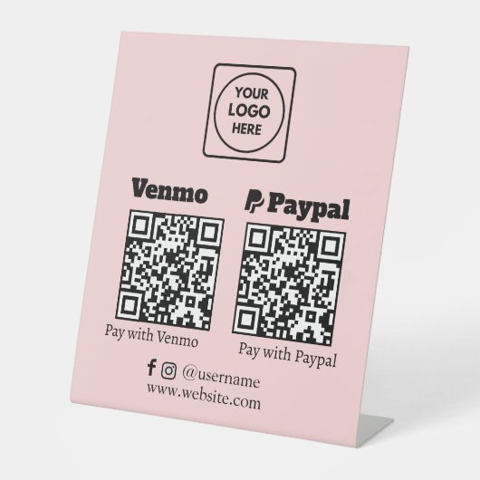 Rosa QR-Code | Venmo PayPal Scan to Pay Logo Sockelschild (Vorderseite)