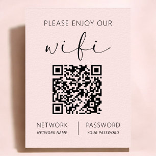 Rosa QR Code Weiß Bitte genießen Sie unsere Wifi Poster