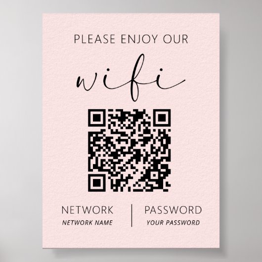 Rosa QR Code Weiß Bitte genießen Sie unsere Wifi Poster (Vorne)