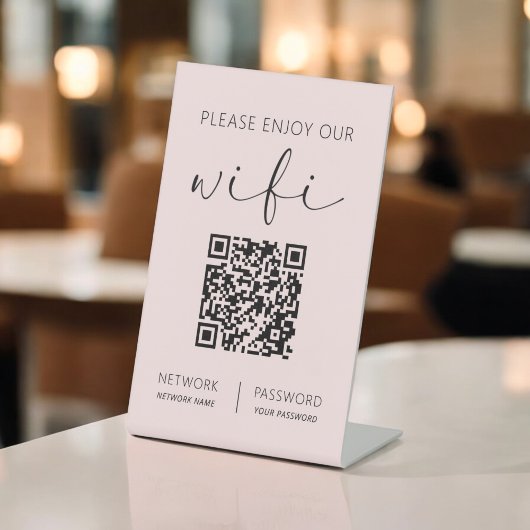 Rosa QR Code Weiß Bitte genießen Sie unsere Wifi Sockelschild