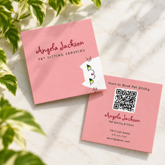 Rosa QR Pet Sitting Geschäftskarte Süße Katze Quadratische Visitenkarte