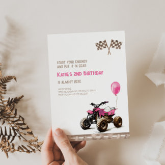 Rosa Quad Bike 2. Geburtstagsfeier Einladung