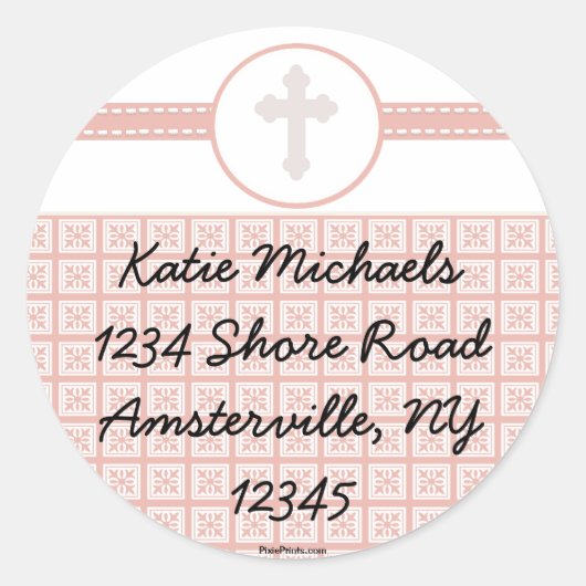 Rosa Quadrate Kreuzaufkleber Runder Aufkleber (Vorderseite)